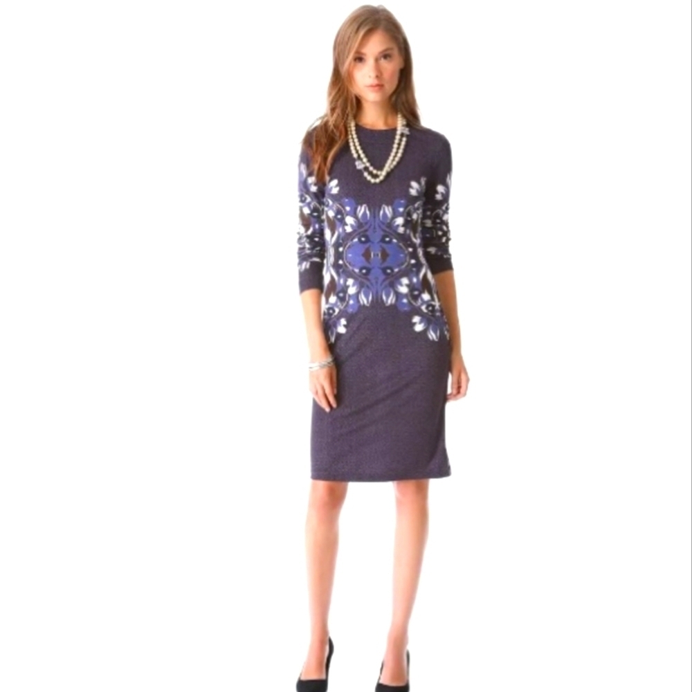 Tory Burch Flavia Blue Multicolored Long Sleeve Silk Dress
